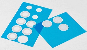 Pressure equalization vent membrane discs on release liner